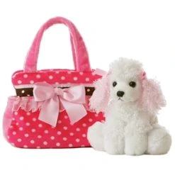 Fancy Pals Pink Polka Dot Pet Carrier With Plush Poodle By Aurora