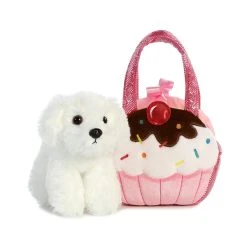 Fancy Pals Plush Dog With Sweets Pink Cupcake Bag By Aurora