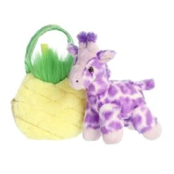 Fancy Pals Plush Purple Giraffe With Pineapple Bag By Aurora