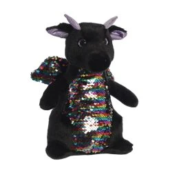 Black Plush Dragon With Reversible Rainbow Sequins By Aurora